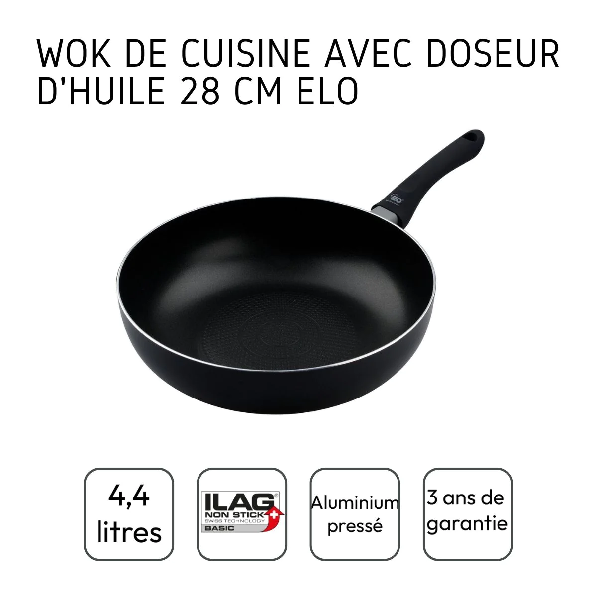 Poêle wok 28 cm en aluminium pressé Smart Life Elo