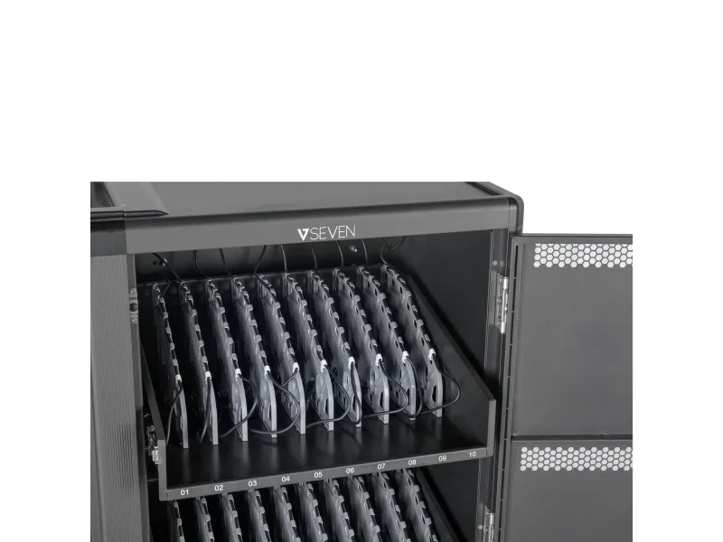 V7 CHGCT30-2E - Vogn med hjul (kun opladning) - for 30 tablets / notebooks - låsbar - højkvalitets koldrullet stål - mørkegrå, sort - skærmstørrelse: op til 17