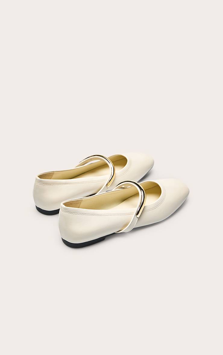Crème Ballerines À Bout Carré En Synthétique Souple Avec Bride Argentée