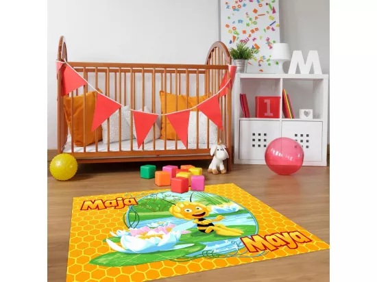 Tapis enfant 95x133 rectangle tissé jaune MAYA D