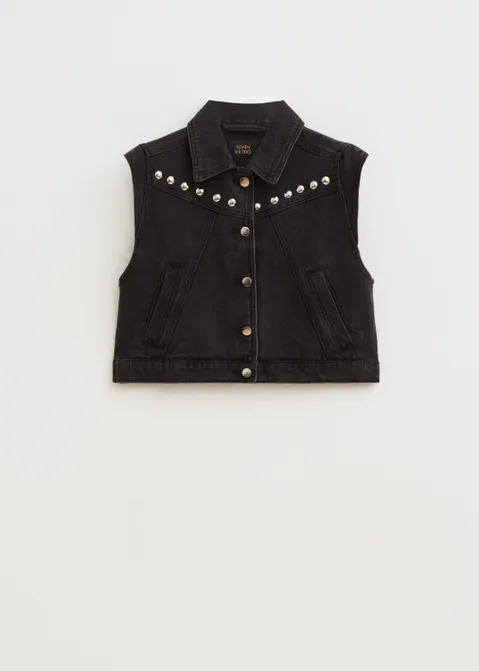 Denim gilet met studs zwart (ZWART)