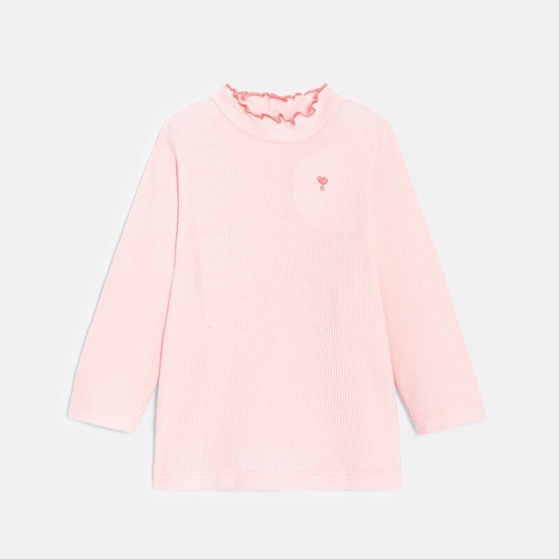 T-shirt côte plate col ondulé rose bébé fille Rose