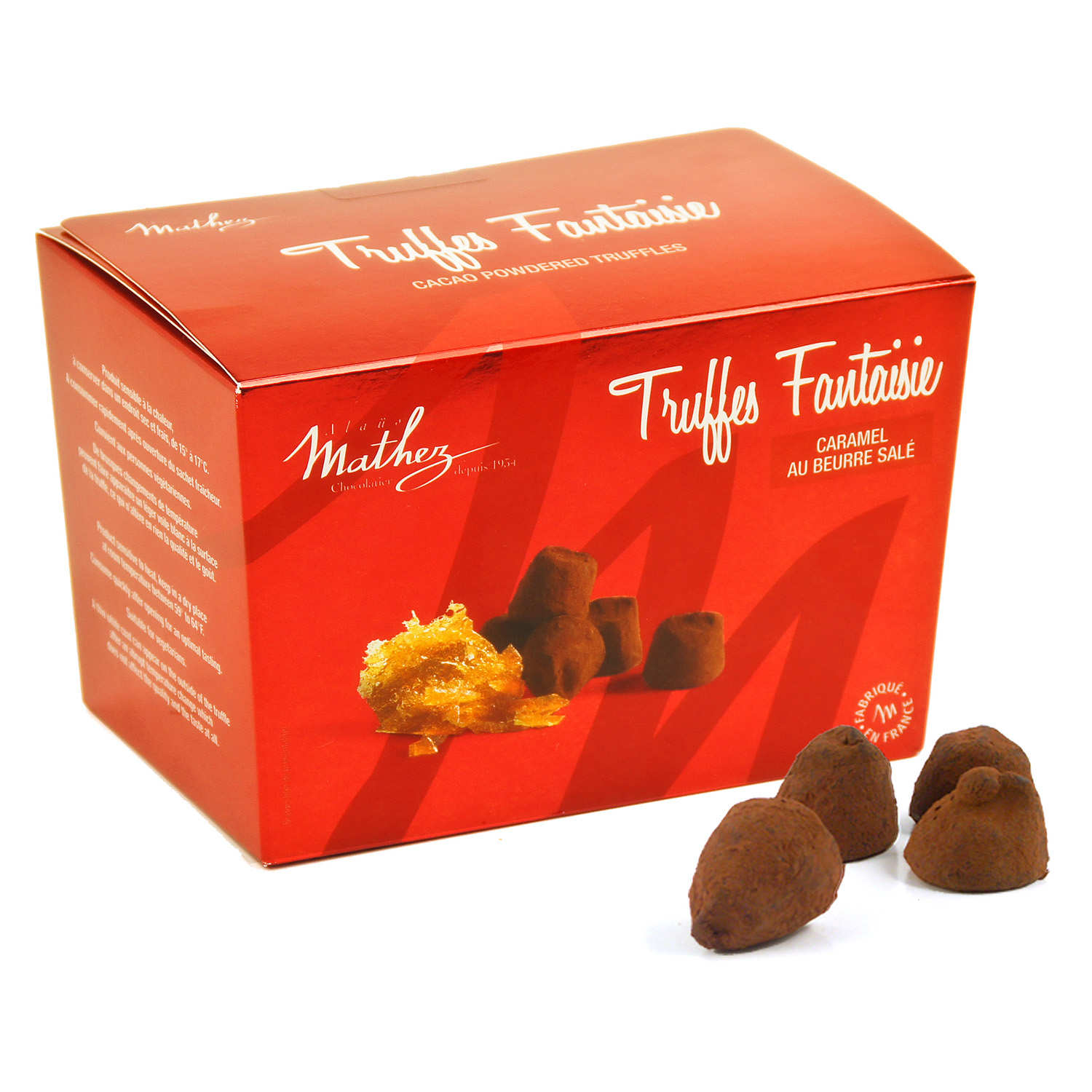 Truffe fantaisie aux éclats de caramel au beurre salé avec arôme naturel en ballotin