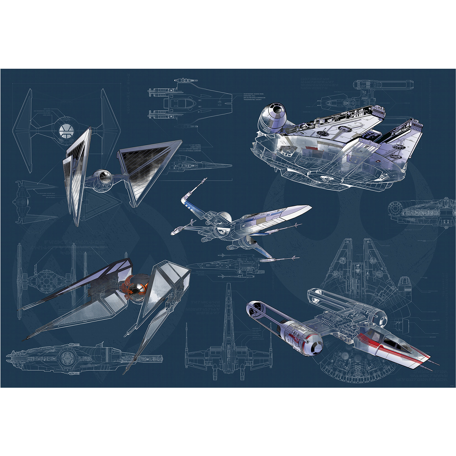 Vlies-Fototapete STAR WARS BLUEPRINT DARK - blau-grau - 400x280 cm