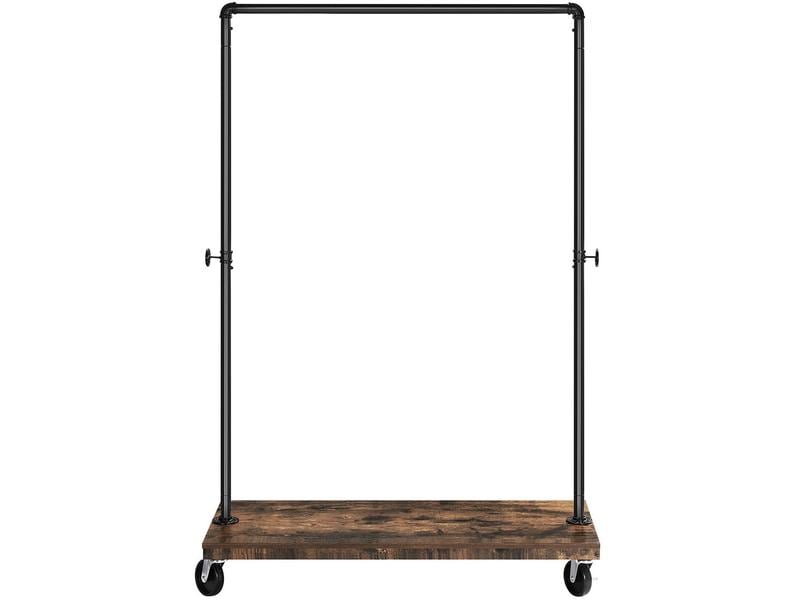 VASAGLE Garderobenständer auf Rollen 162 cm, Braun/Schwarz Garderobe im Wasserrohr-Design