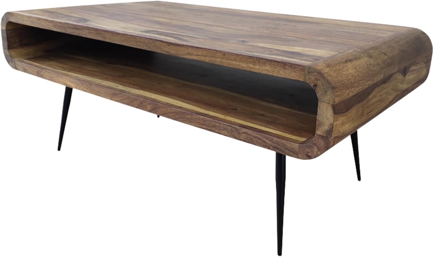 Riess Ambiente Massivholz Couchtisch Alpha 90cm Natur Sheesham Stone Finish Metallbeine mit Stauraum Wohnzimmertisch Wohnraumtisch Sofatisch Holztisch
