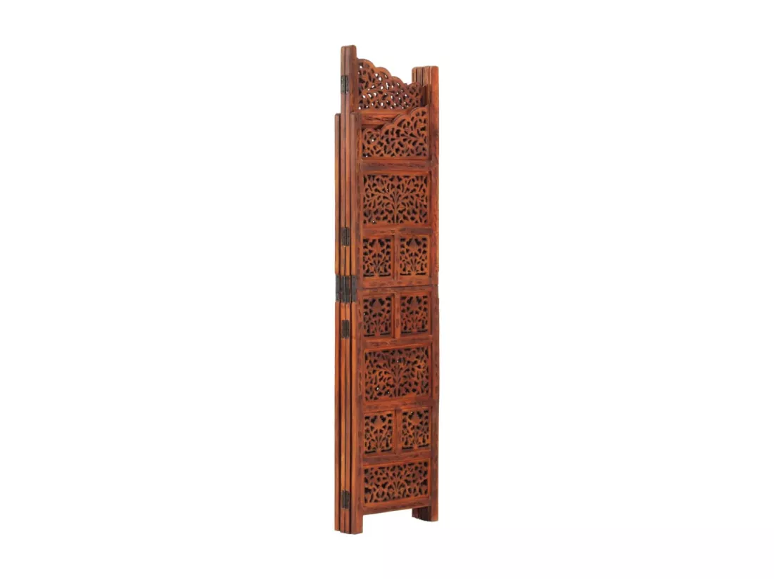 Cloison de séparation 4 panneaux Marron 160x165cm Bois manguier