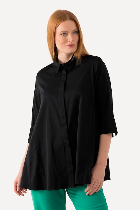 Bluse, Godeteinsätze, A-Linie, Hemdkragen, 3/4-Arm