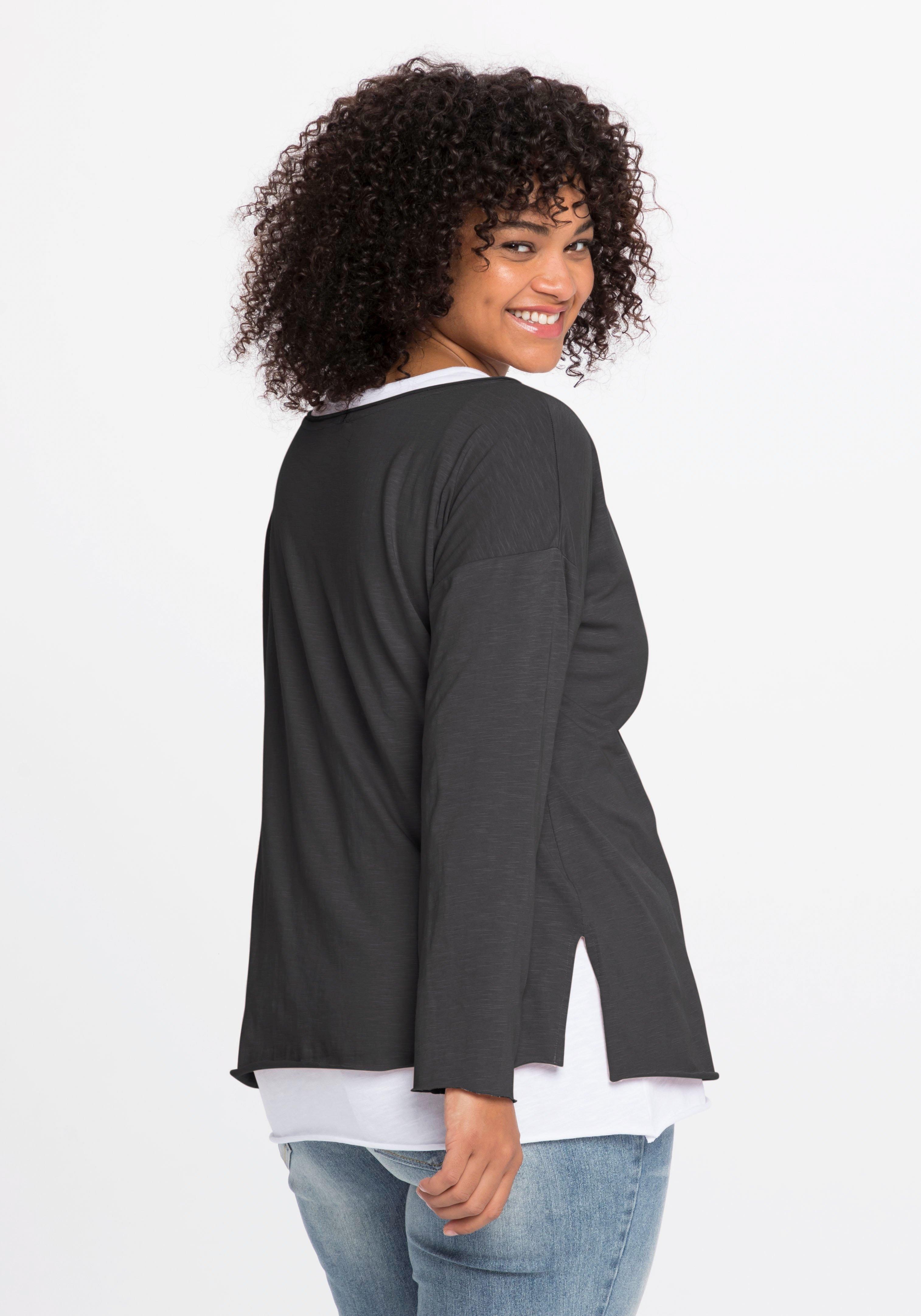 Langarmshirt im Layeringlook, mit Rollkanten