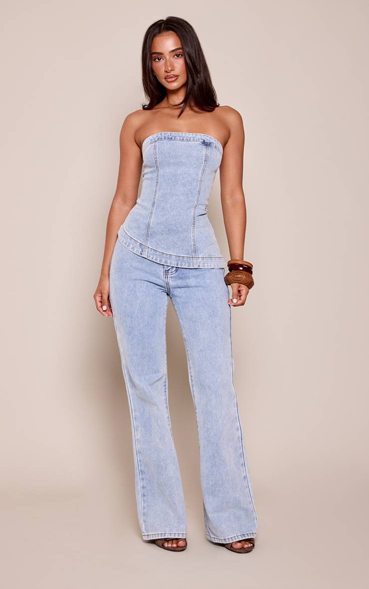 Bleu Clair Jean Évasé En Denim Petite Avec Fermeture Éclair Latérale