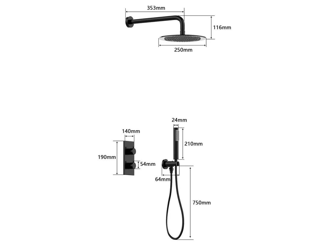 Ensemble de douche encastrable avec mitigeur thermostatique - Couleur nickel brossé - TIMAVO