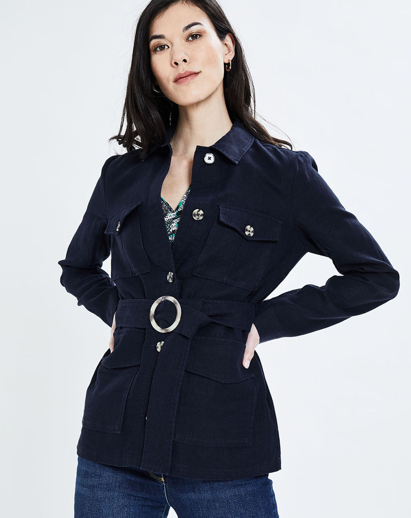 Caroll Veste Saharienne 100% Lin Vittoria B marine