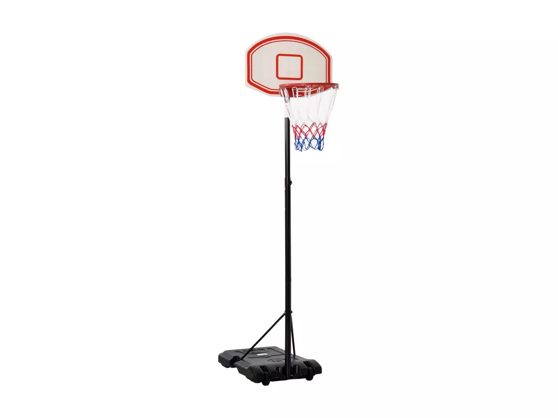 Panier de Basket-Ball sur pied avec poteau panneau, base de lestage sur roulettes hauteur réglable 2,1 - 2,5 m noir blanc