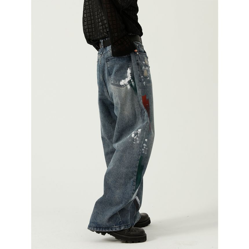 FAERIS - Versleten jeans met wijde pijpen