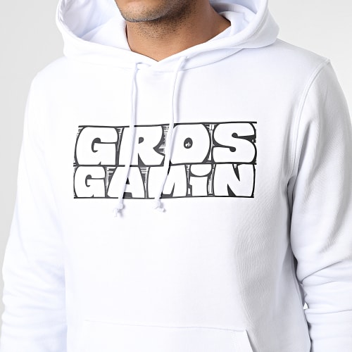 Sweat Capuche Gros Gamin Blanc Noir