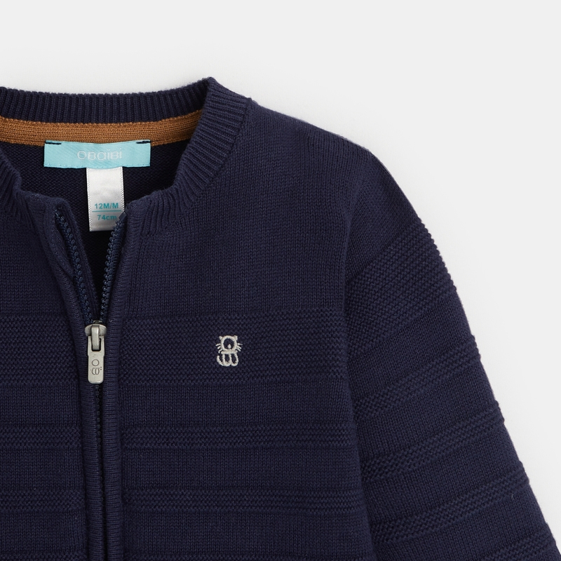 Gilet zippé maille fantaisie bleu bébé garçon
