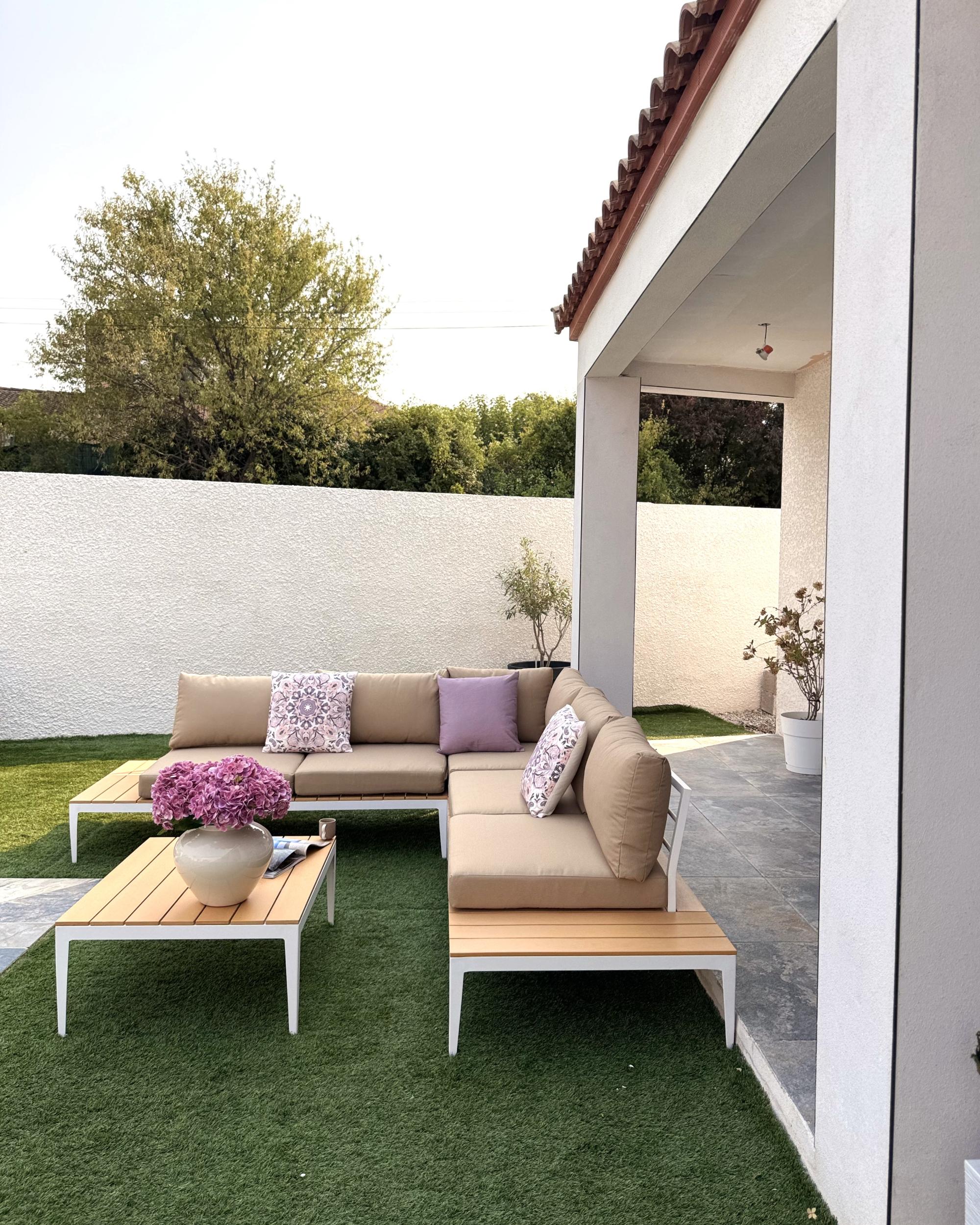 Tuin hoekloungeset met tafel 5-zits POSITANO Lichtbruin