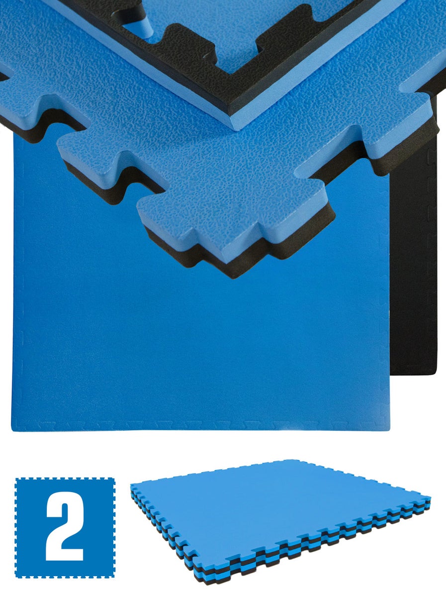 Fitnessmat 1,6 m² - 2-pack 90x90x2,5 cm vloerbeschermingsmat blauwzwart