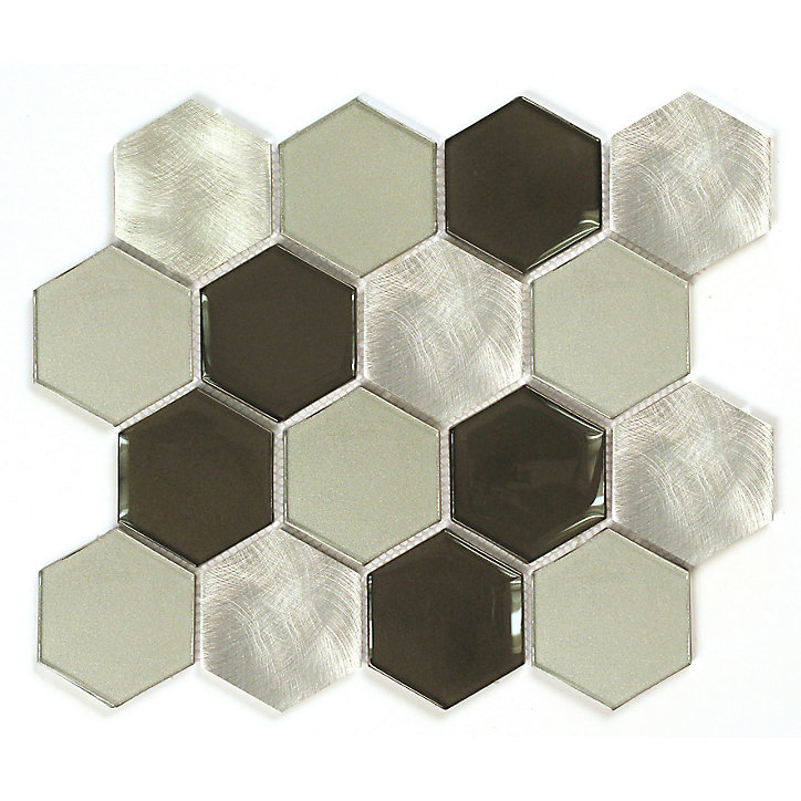 Mosaique verre + aluminium Pluton argent L. 26 x l. 30 cm Mat Inter