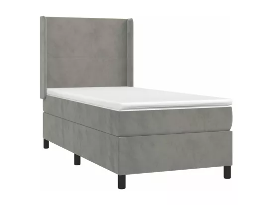Sommier tapissier et matelas et LED Gris clair 90x190cm Velours