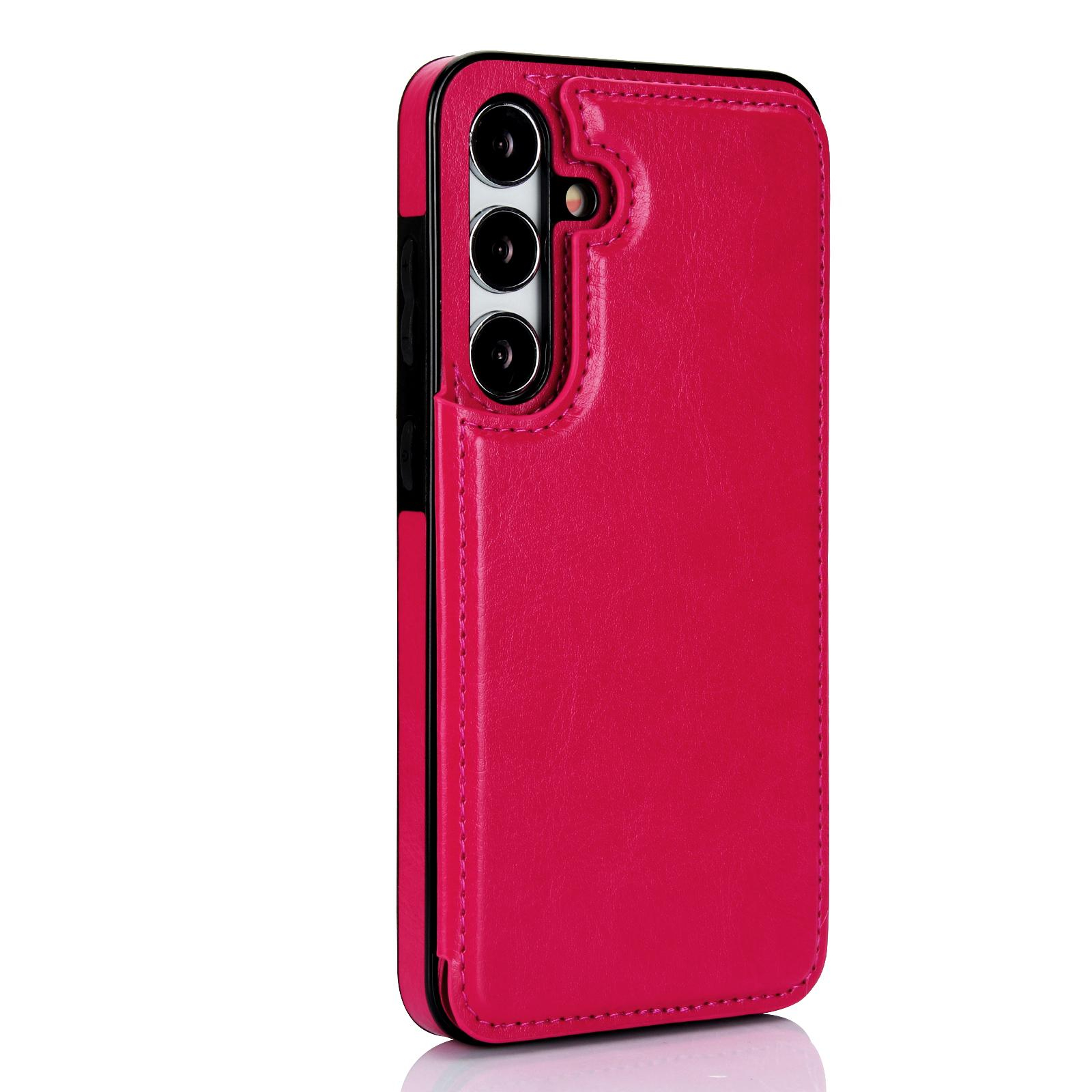 Samsung Galaxy S24 Hybrid Leder Hülle mit Kartenfach   Kickstand Aufsteller - Pink