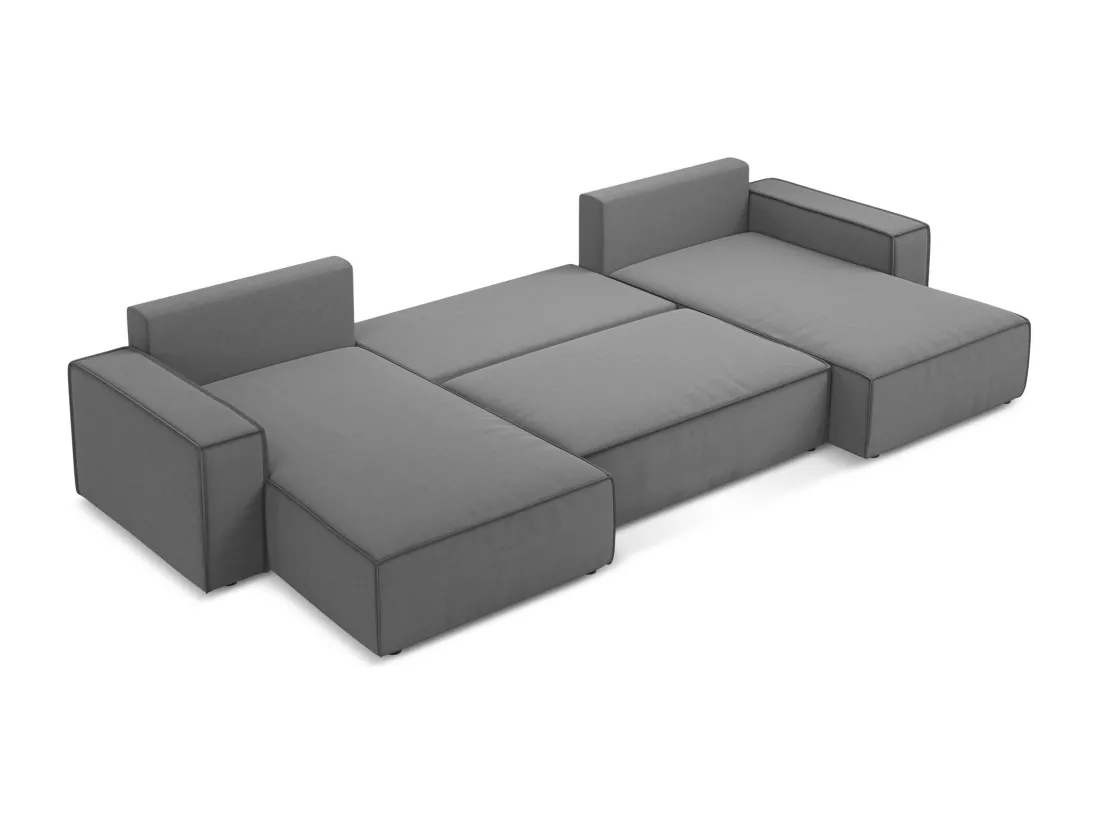 Canapé d'angle panoramique convertible en velours - gris - KIMO
