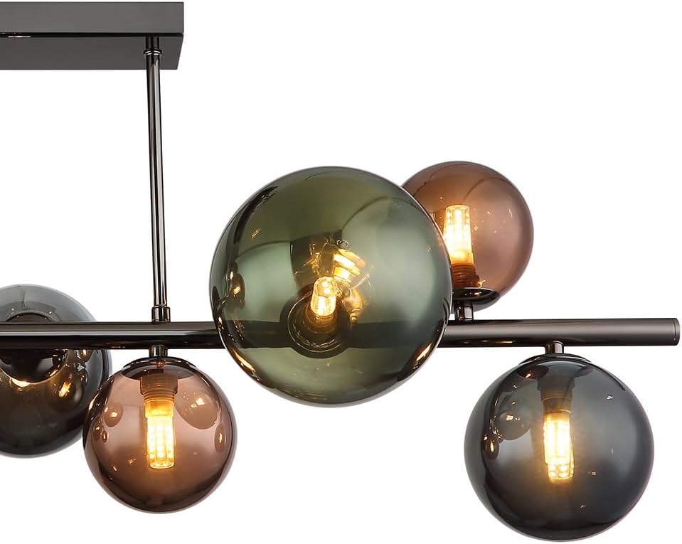LED Deckenleuchte 9 Flammig Deckenlampe Glaskugeln Esszimmerleuchte Kugeln, bronze petrol grün, 9x 3,5W 350Lm warmweiß, LxBxH 87x30x38 cm
