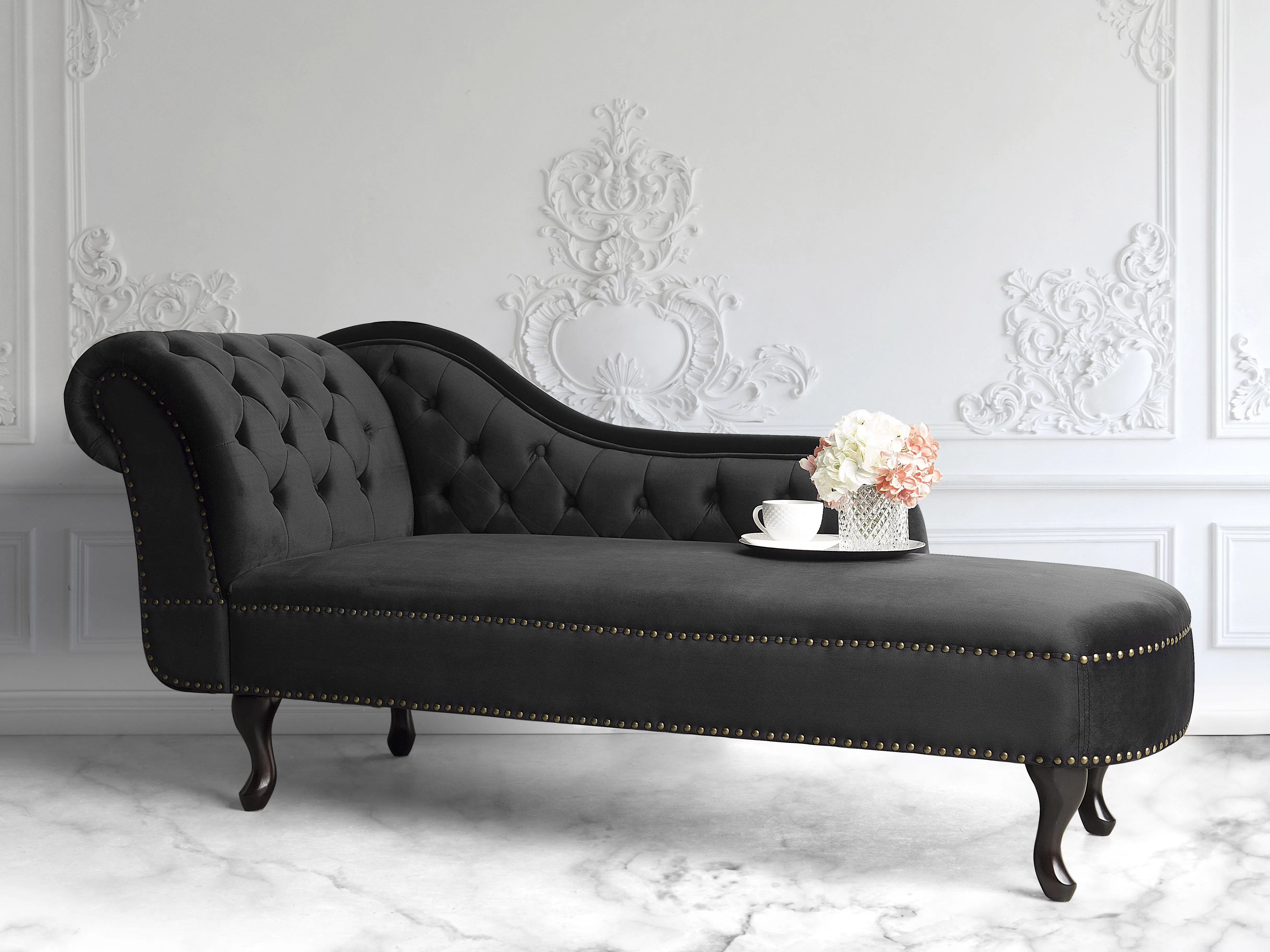 Linkszijdige chaise longue NIMES Fluweel Zwart