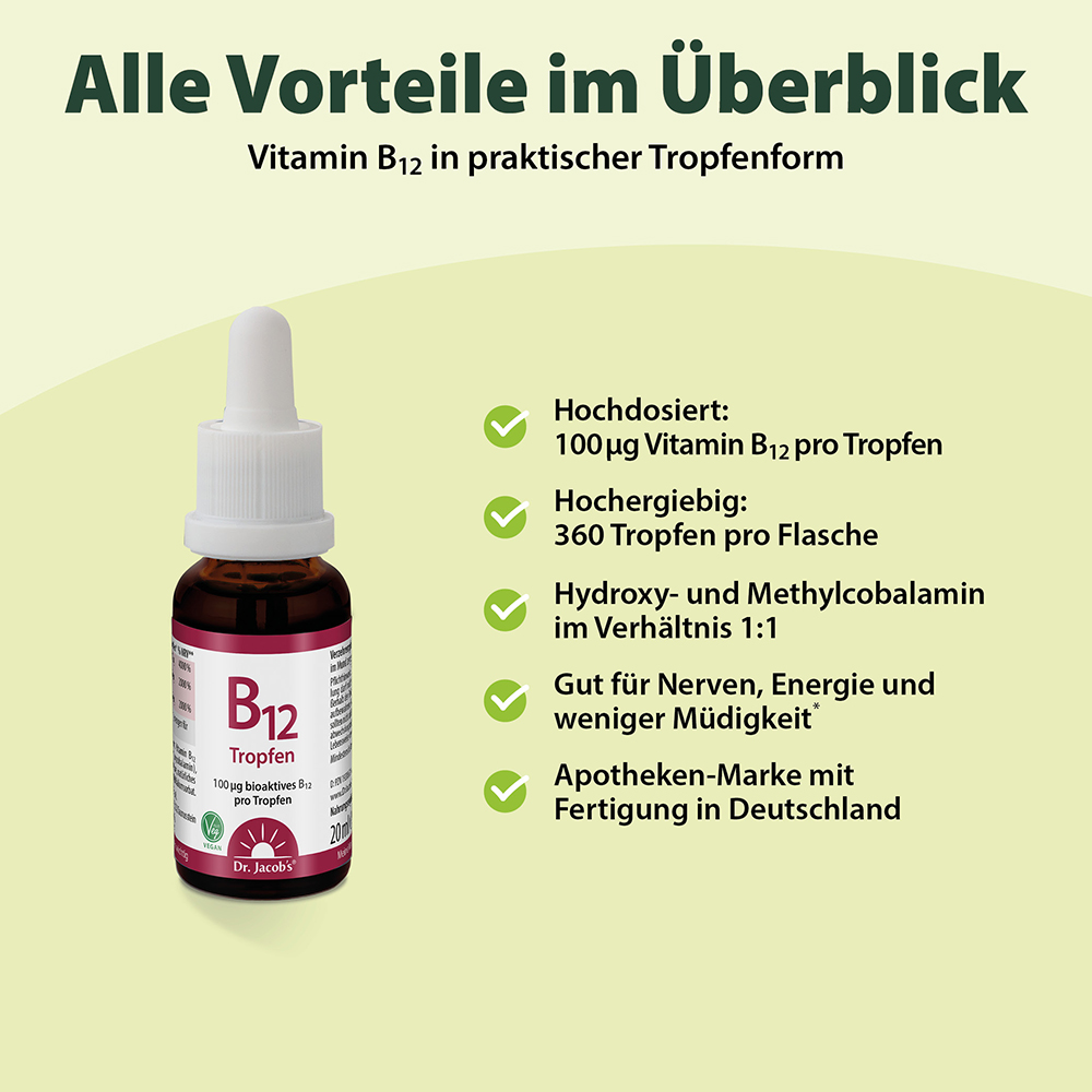 DR. JACOB'S Vitamin B12 100 mcg<br>20 ml, Flasche, Tropfen, Methylcobalamin vegan