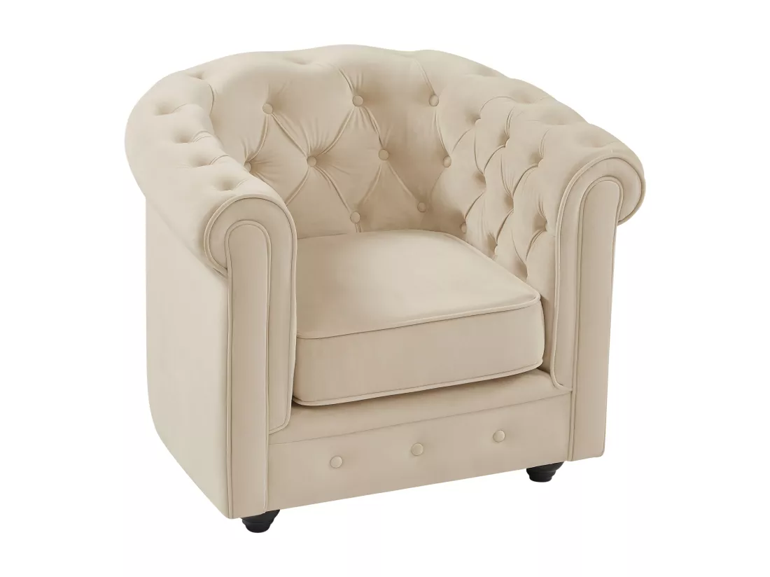 Canapé 3 places, 2 places et fauteuil en velours beige CHESTERFIELD