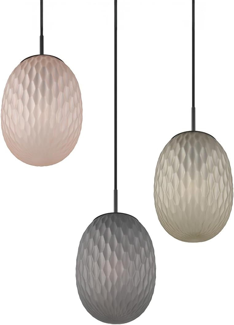meineWunschleuchte Cluster Pendelleuchte 3-flammig mit farbigen Glasschirmen oval Ø 43cm