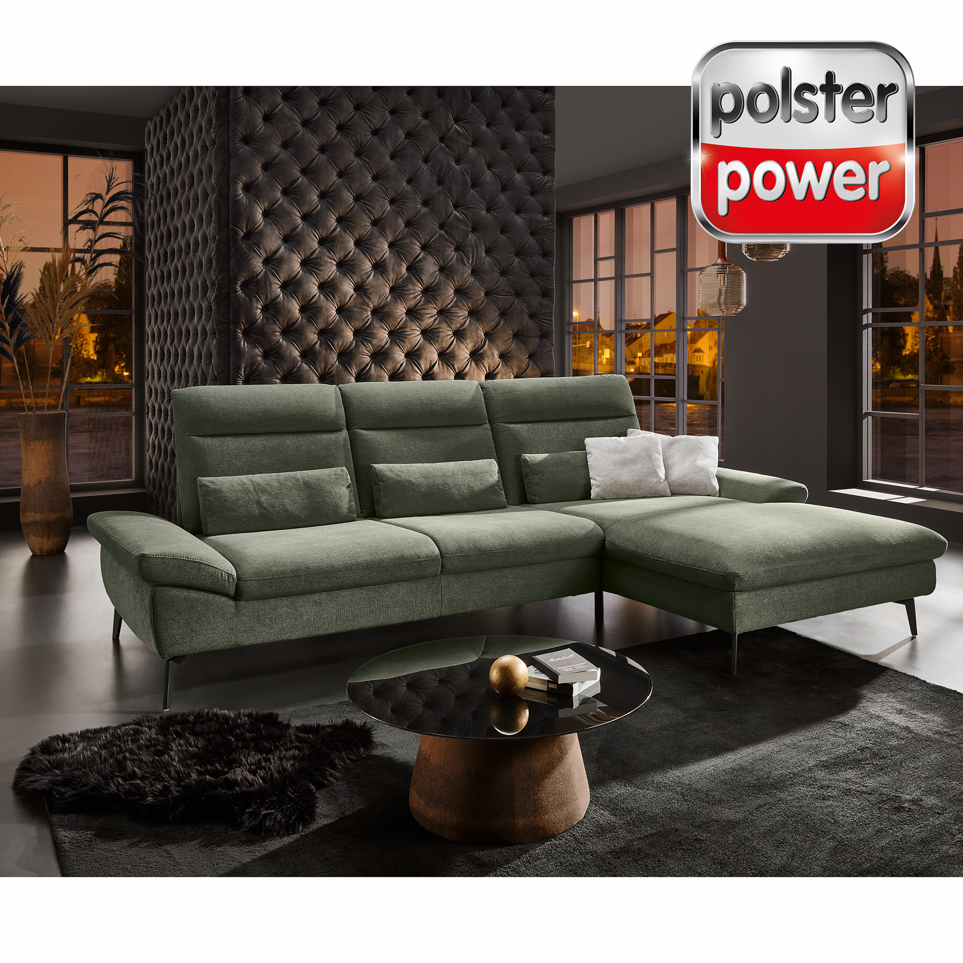polsterpower Ecksofa - moos - Basismodell - Canapé rechts