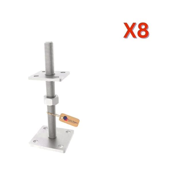 Søylesko justerbar med plate, løs mutter M20x200 Sinkflak, 8 stk