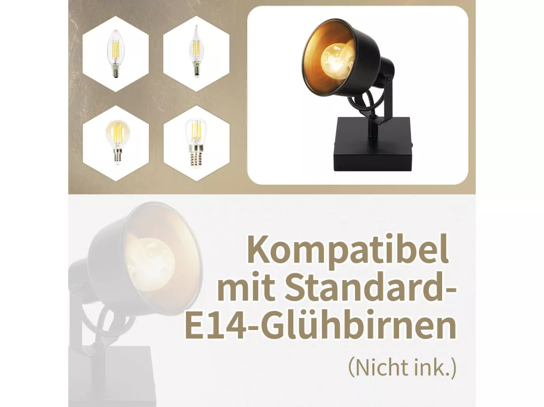 NETTLIFE Spot de plafond 1 flamme applique vintage E14 design rétro de haute qualité orientable 350° MAX.40W