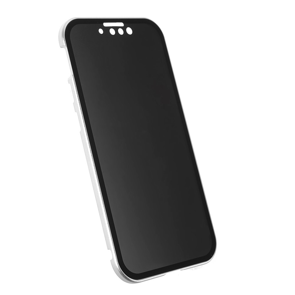 iPhone 13 Magnetische Alu Schutzhülle mit Panzer Glas Backcover   Privacy Displayschutz (Magnet-Technologie) - Silber