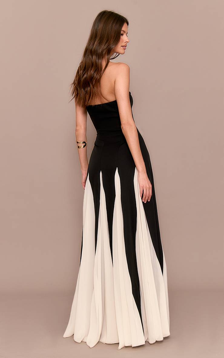 Noir Robe Maxi Bandeau Plissée En Mousseline Contrastée