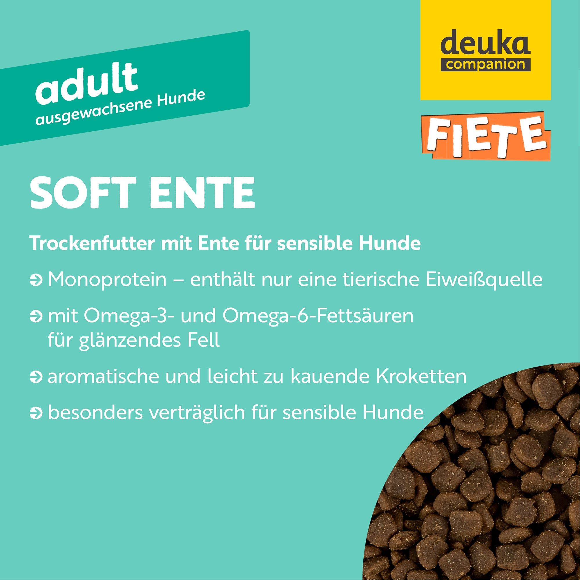FIETE Adult Soft Ente - Softes Trockenfutter für Hunde