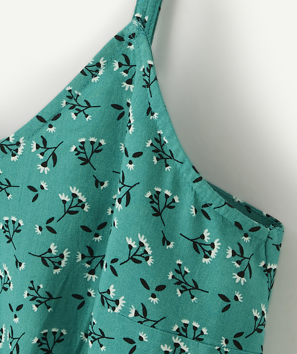 ROBE À BRETELLES FILLE VERTE EN VISCOSE RESPONSABLE AVEC IMPRIMÉ FLEURI