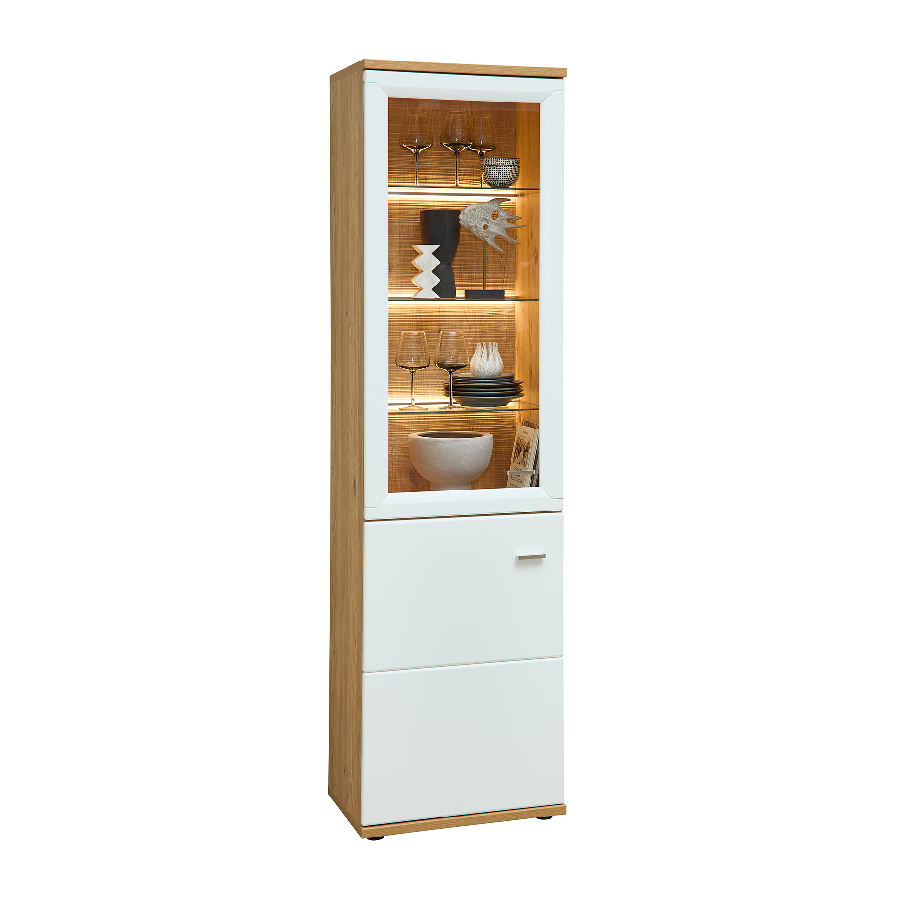 Standvitrine - weiß-Risseiche - 60 cm