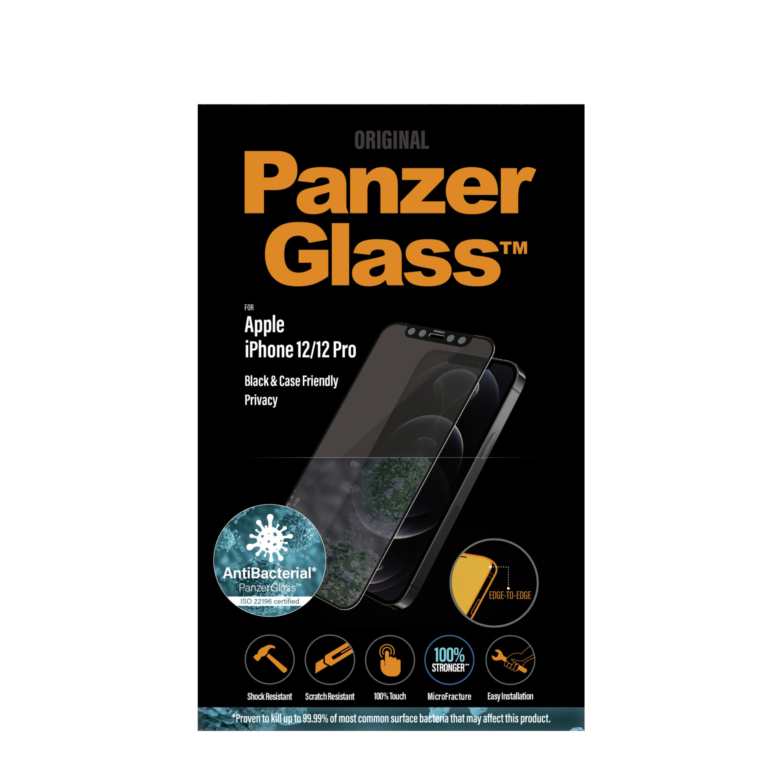 iPhone 12 / iPhone 12 Pro Antibakterielle Privacy Panzer Glas Displayschutz Case Friendly (P2711)