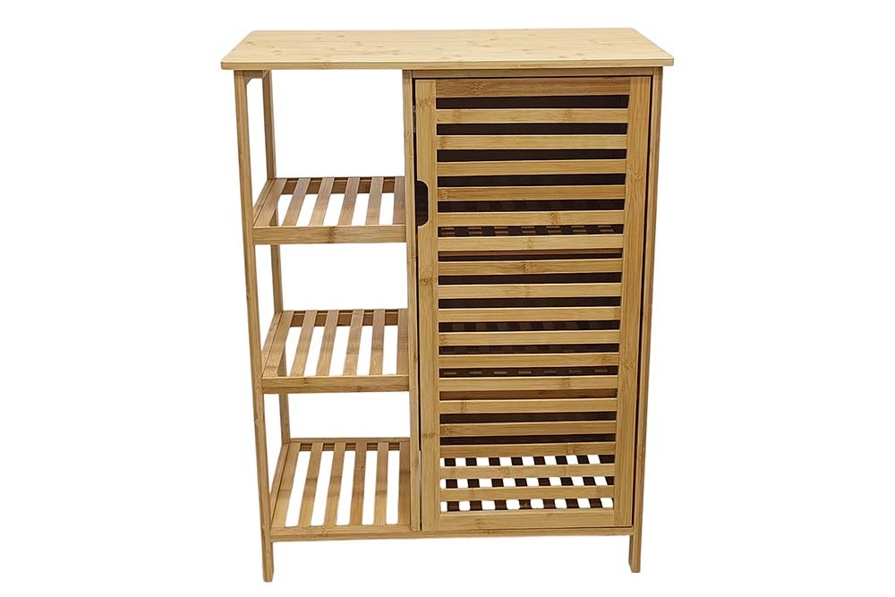 Massivholz Regal ZEN-BO 90cm natur Bambus mit Lamellentür