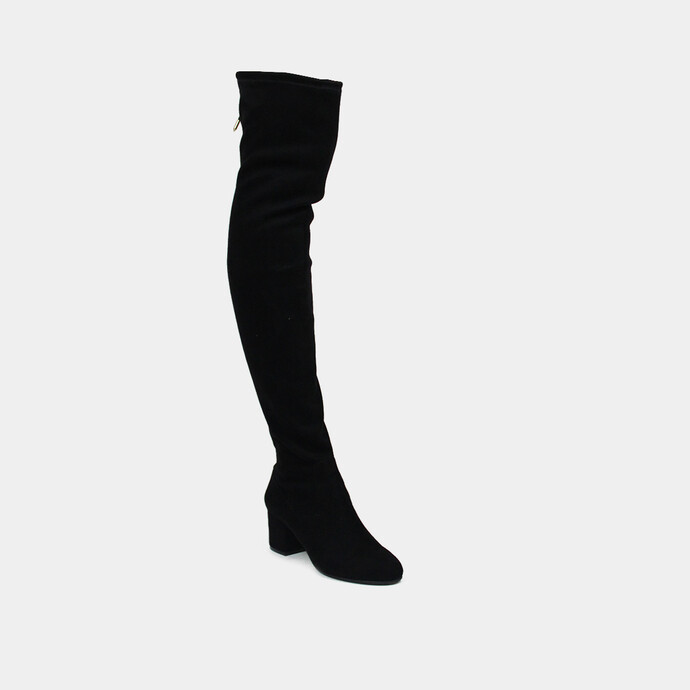 Cuissardes à talons larges  en velours stretch noir