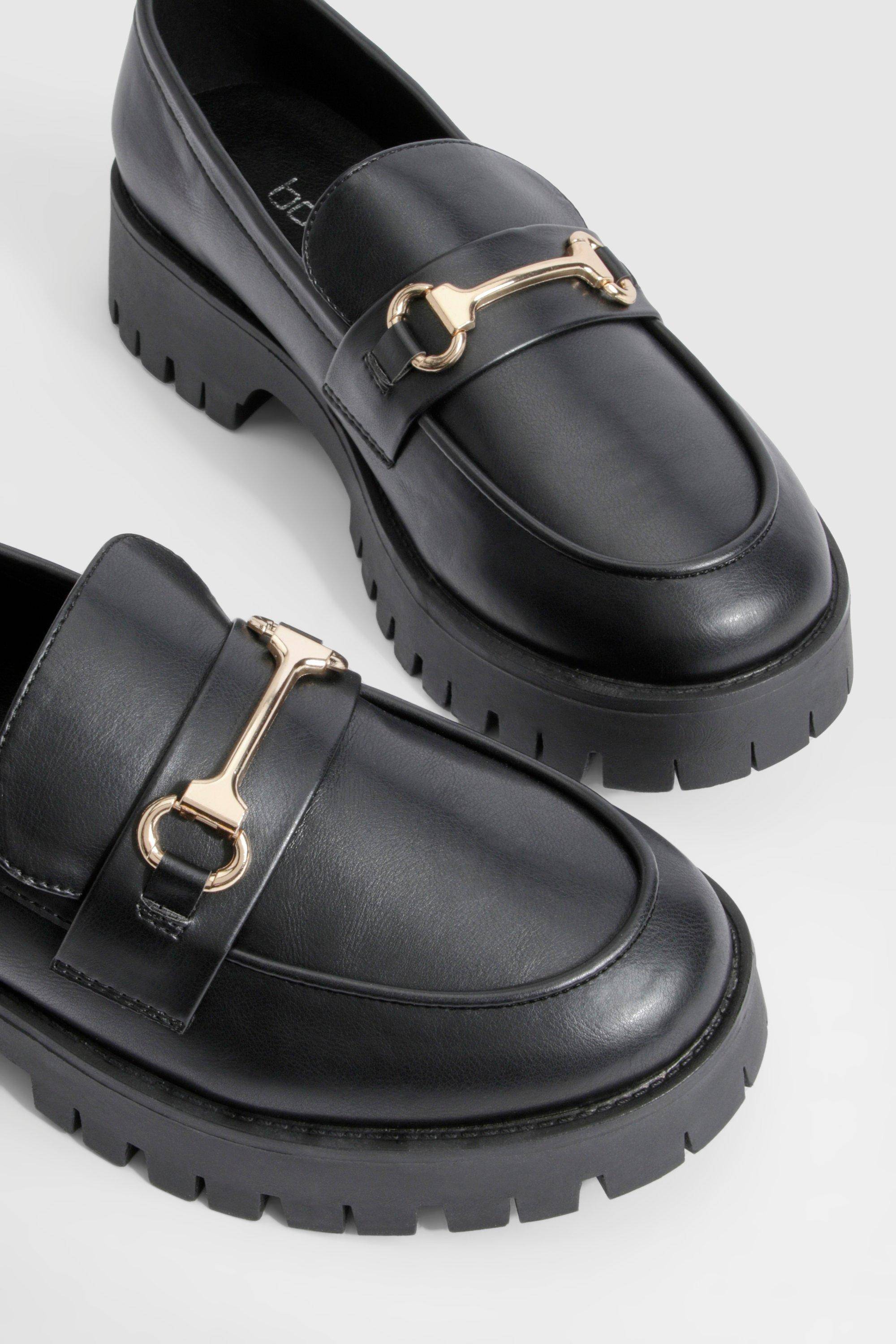 boohoo Mocassins À Barre En T Coupe Large Et Semelle Épaisse
