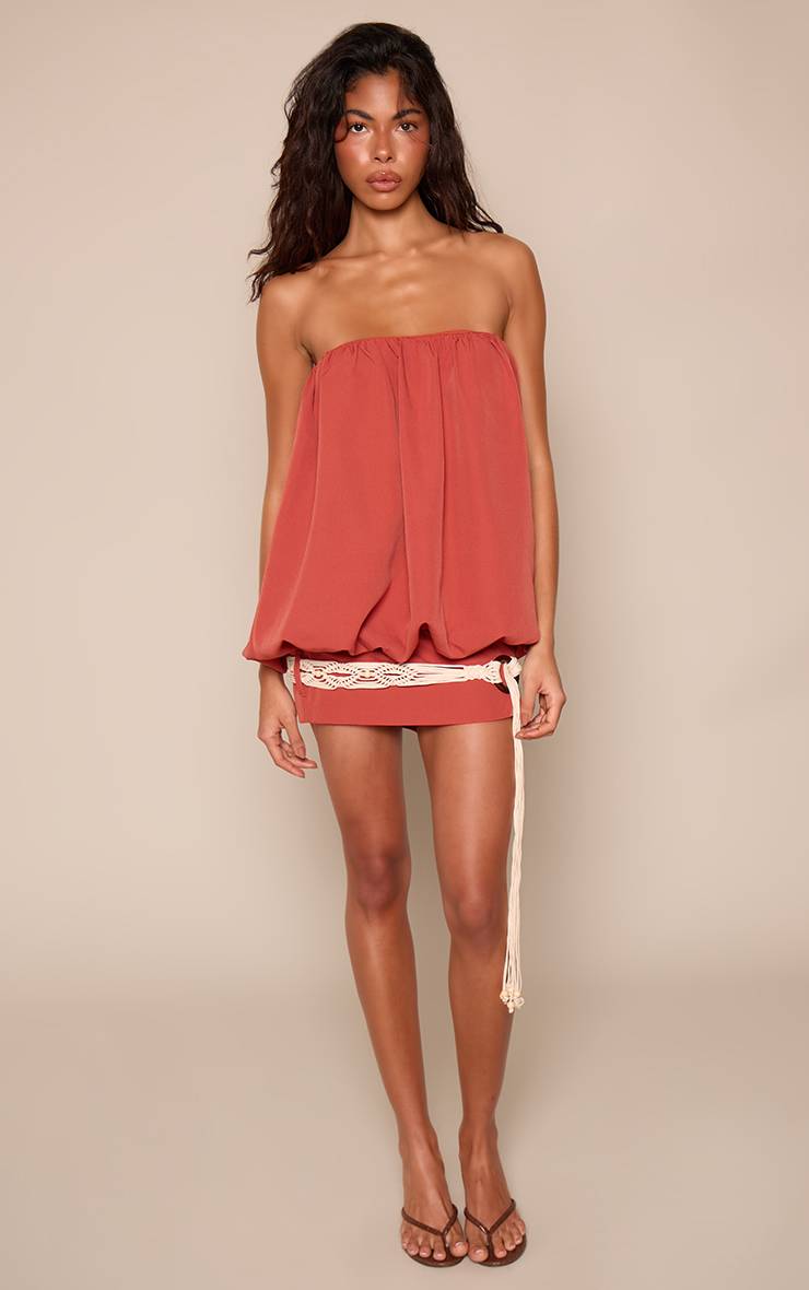 Rouille Robe Mini Bandeau Tissée Avec Ceinture Corde
