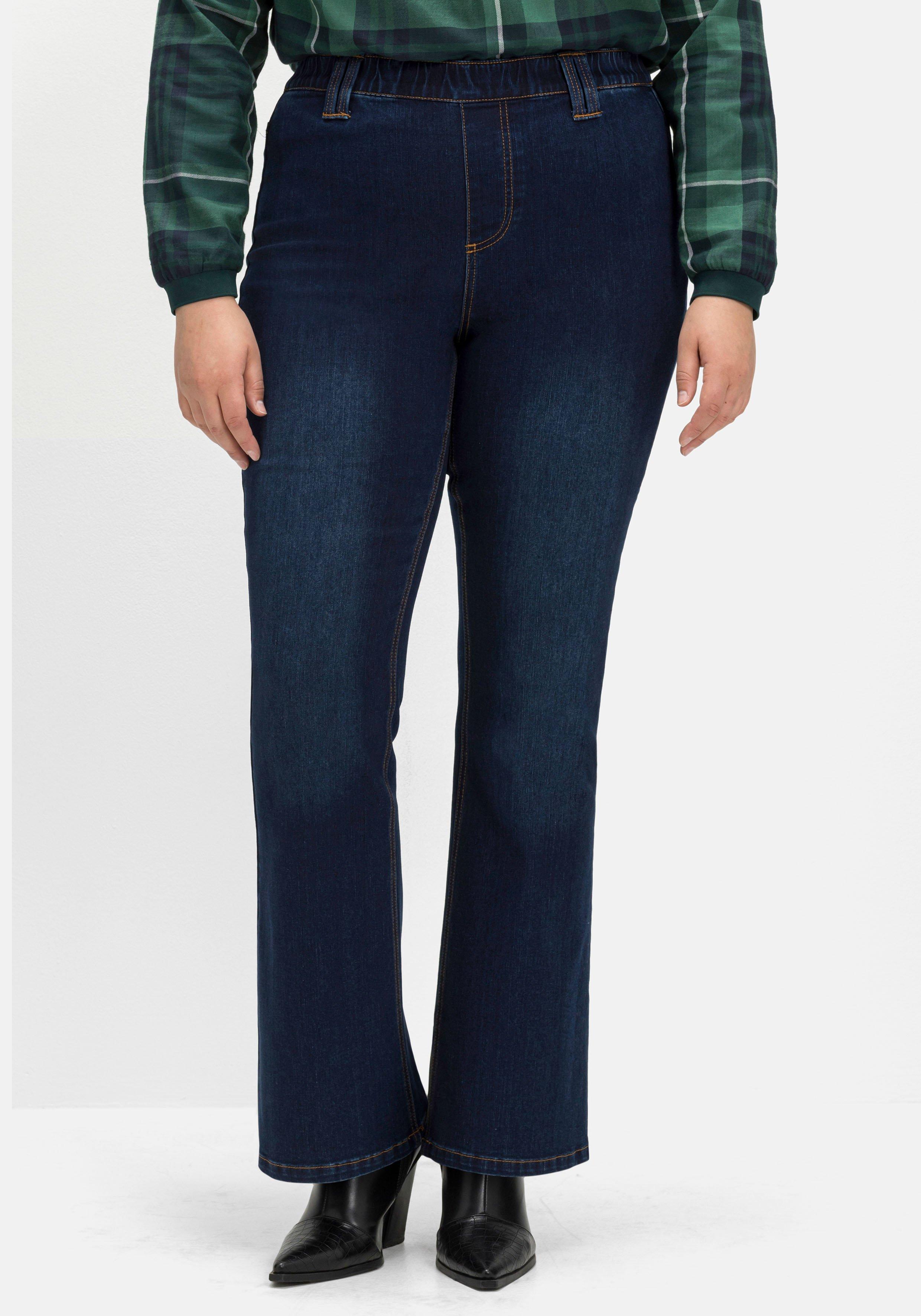 Bootcut-Jeans mit Gummibund und Kontrastnähten