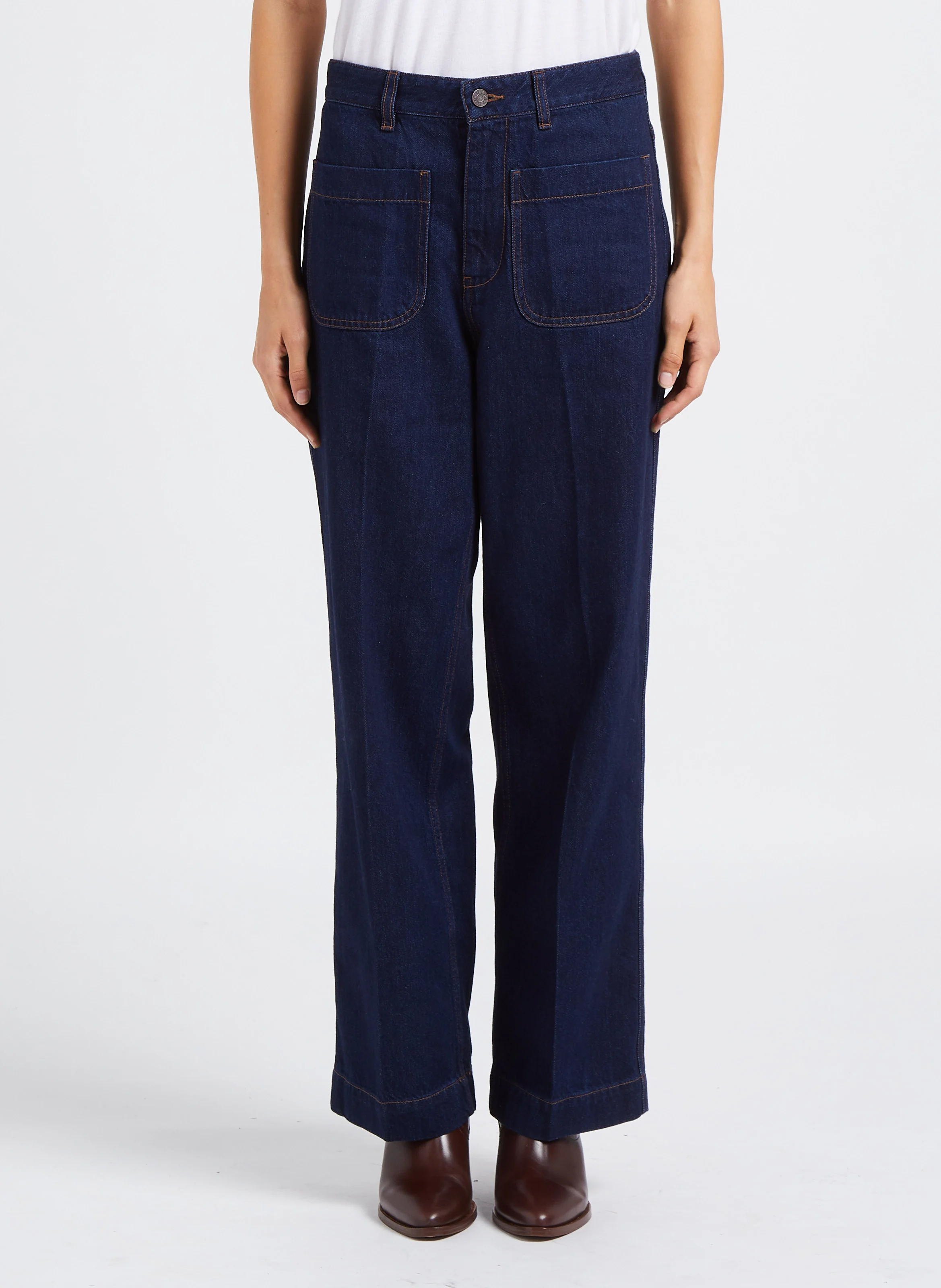 SAMUEL - Jean droit taille haute en coton | Bleu