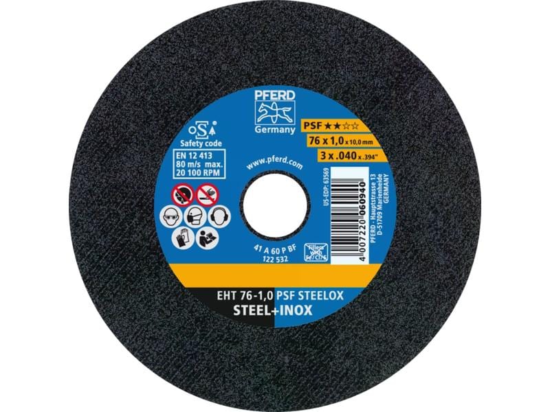 Pferd Trennscheibe EHT 76 x 1.0 x 10 mm gerade Geeignet für Stahl und Edelstahl