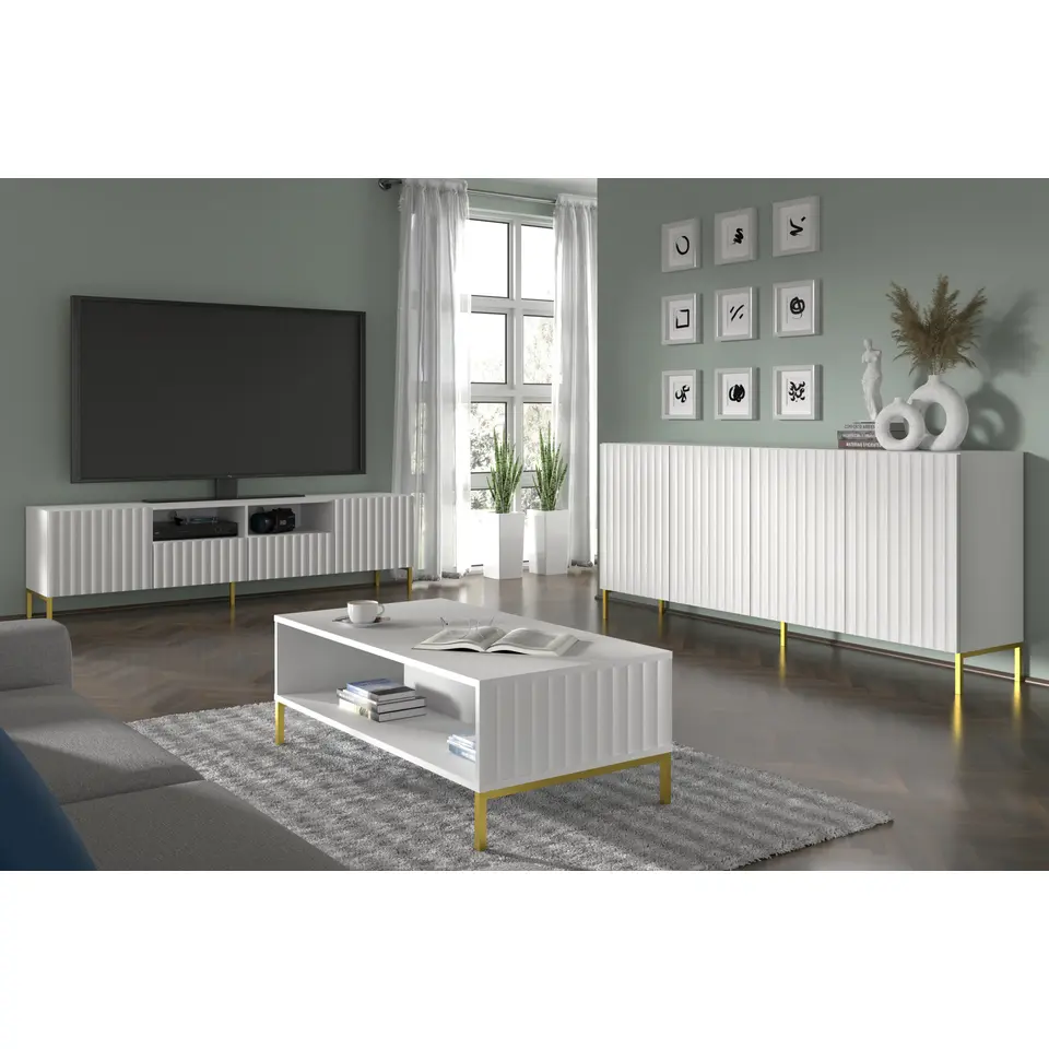 WAVE dressoir 4D 200 cm mat wit   gouden frame