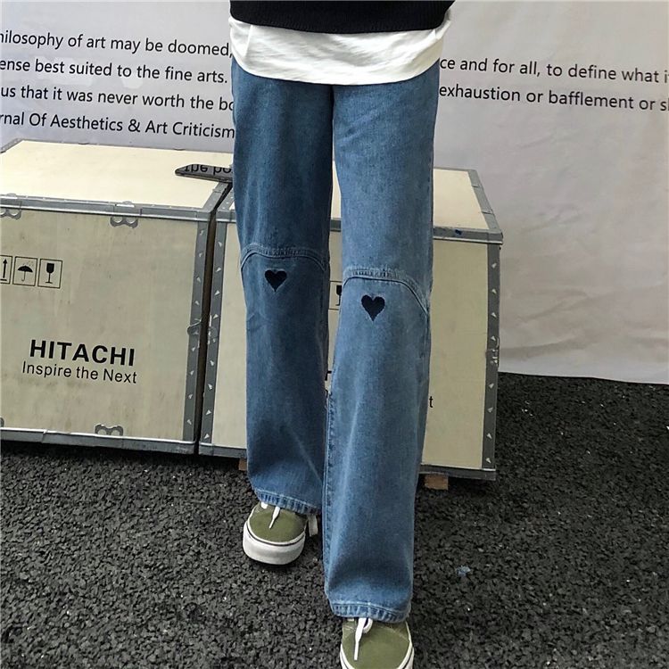 INStudio - Wijde jeans met hoge taille en hartborduursel