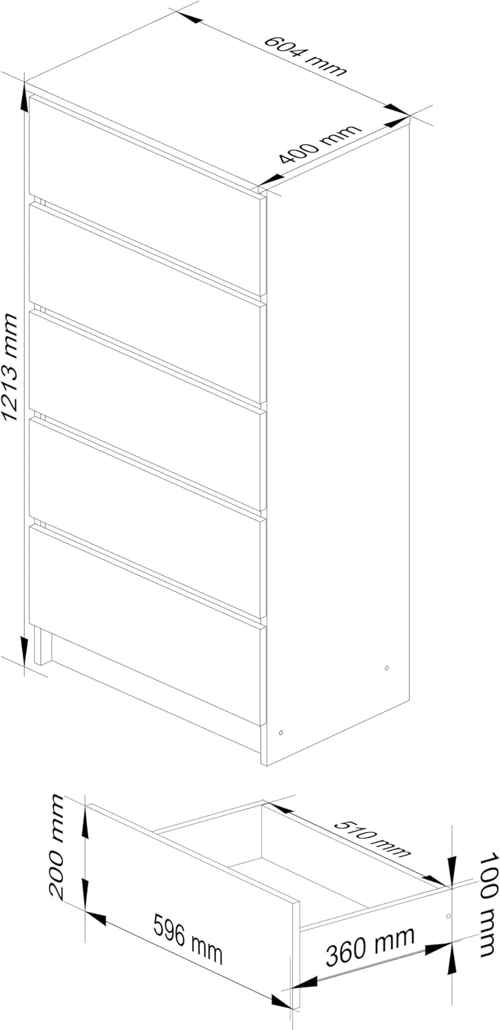 Home Collective Kommode in Sonoma Eiche mit 5 geräumigen Schubladen, 60 cm breit, 121 cm hoch Kommode Schlafzimmer Flur Wohnzimmer Organizer mit Schubladen Holz Highboard Sideboard Schrank